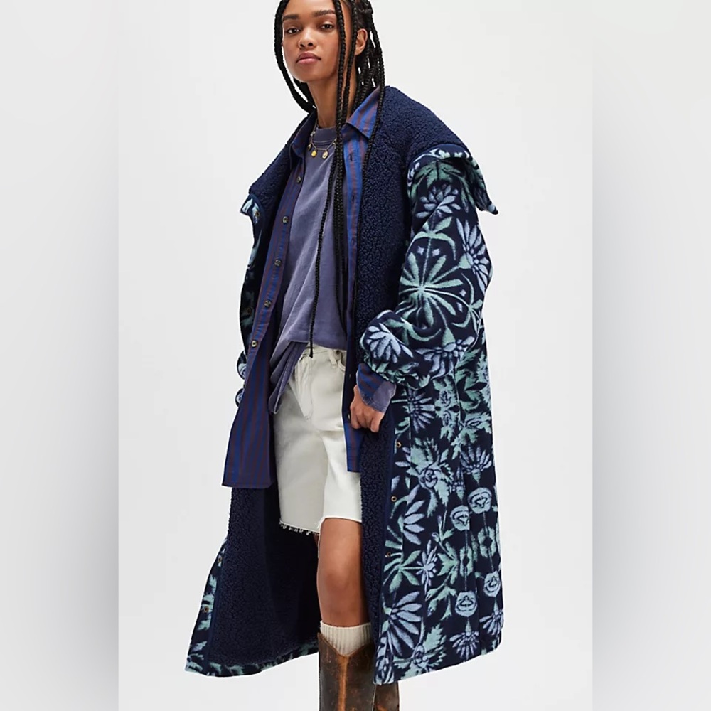 New Free People This Love Cardi Blue Sky Oversized Coat Parka Jacket sz XL - Picture 3 of 11